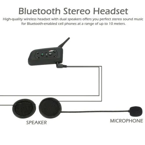 2 Sets V6-1200 Motorcycle Helmet Bluetooth Headset Intercom