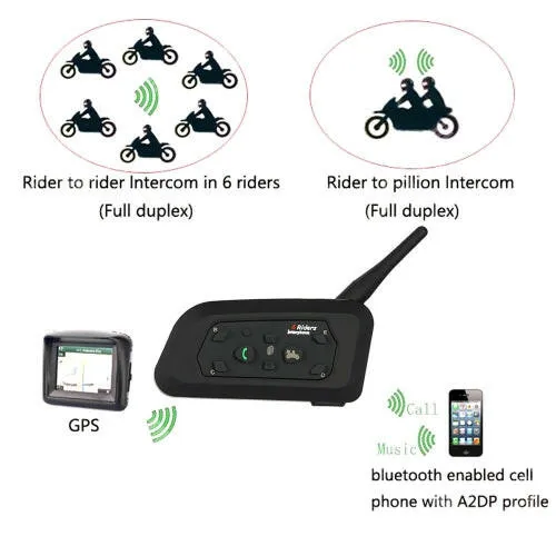 2 Sets V6-1200 Motorcycle Helmet Bluetooth Headset Intercom