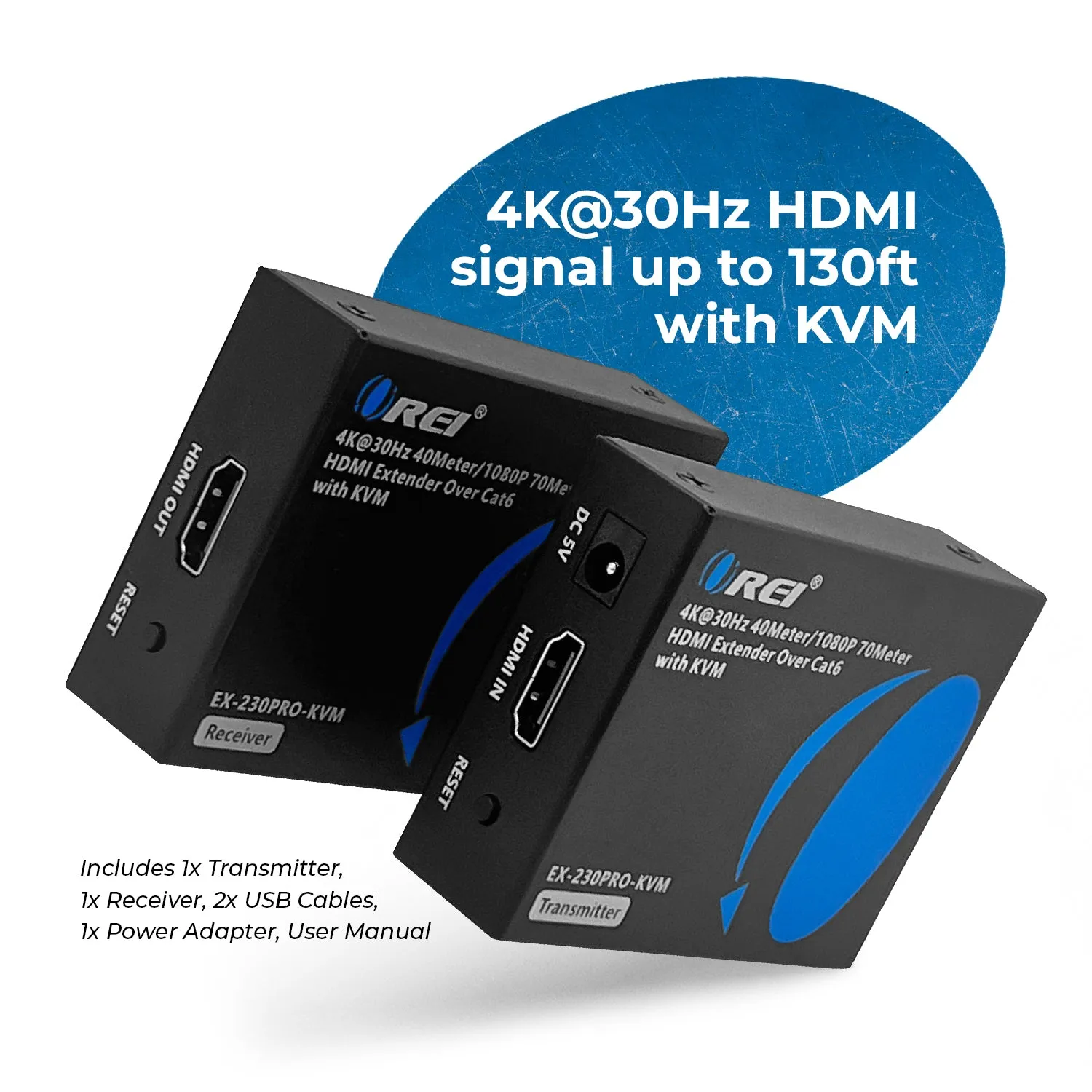 4K HDMI Extender Over CAT6/7 with KVM & HDMI Loop-out 4K@30Hz Up to 130 Ft (EX-230PRO-KVM)