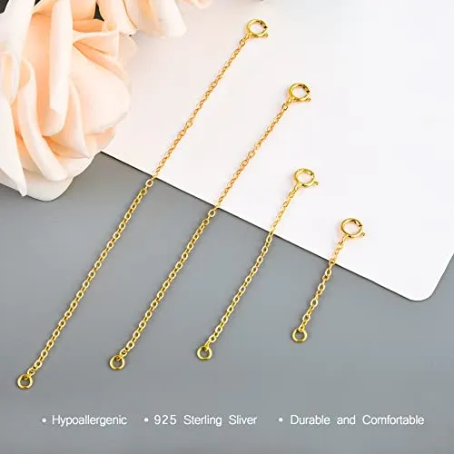 4Pcs 925 Sterling Silver Necklace Extender, Gold Chain Extenders Bracelet Anklet Extension for Women Multiple Necklaces Jewelry (1”, 2”, 3”, 4”)