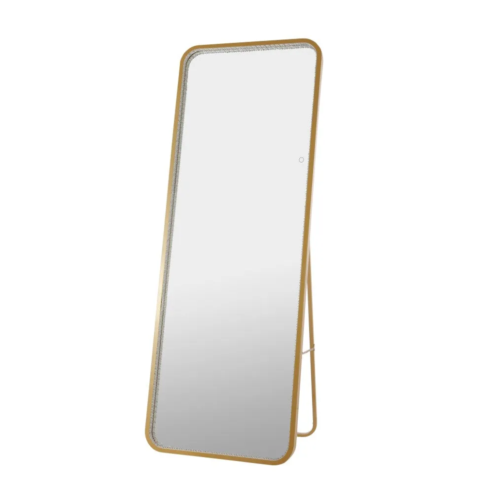 Accent Crystal Lining Rectangle Metal Framed Antifog Front-Lit Tri-Color Wall Or Floor Full-Length Mirror with Smart Touch