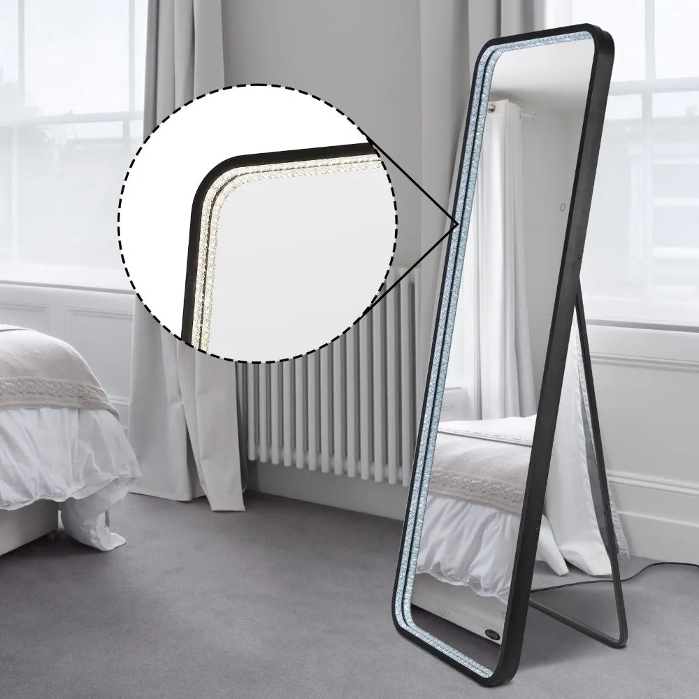 Accent Crystal Lining Rectangle Metal Framed Antifog Front-Lit Tri-Color Wall Or Floor Full-Length Mirror with Smart Touch