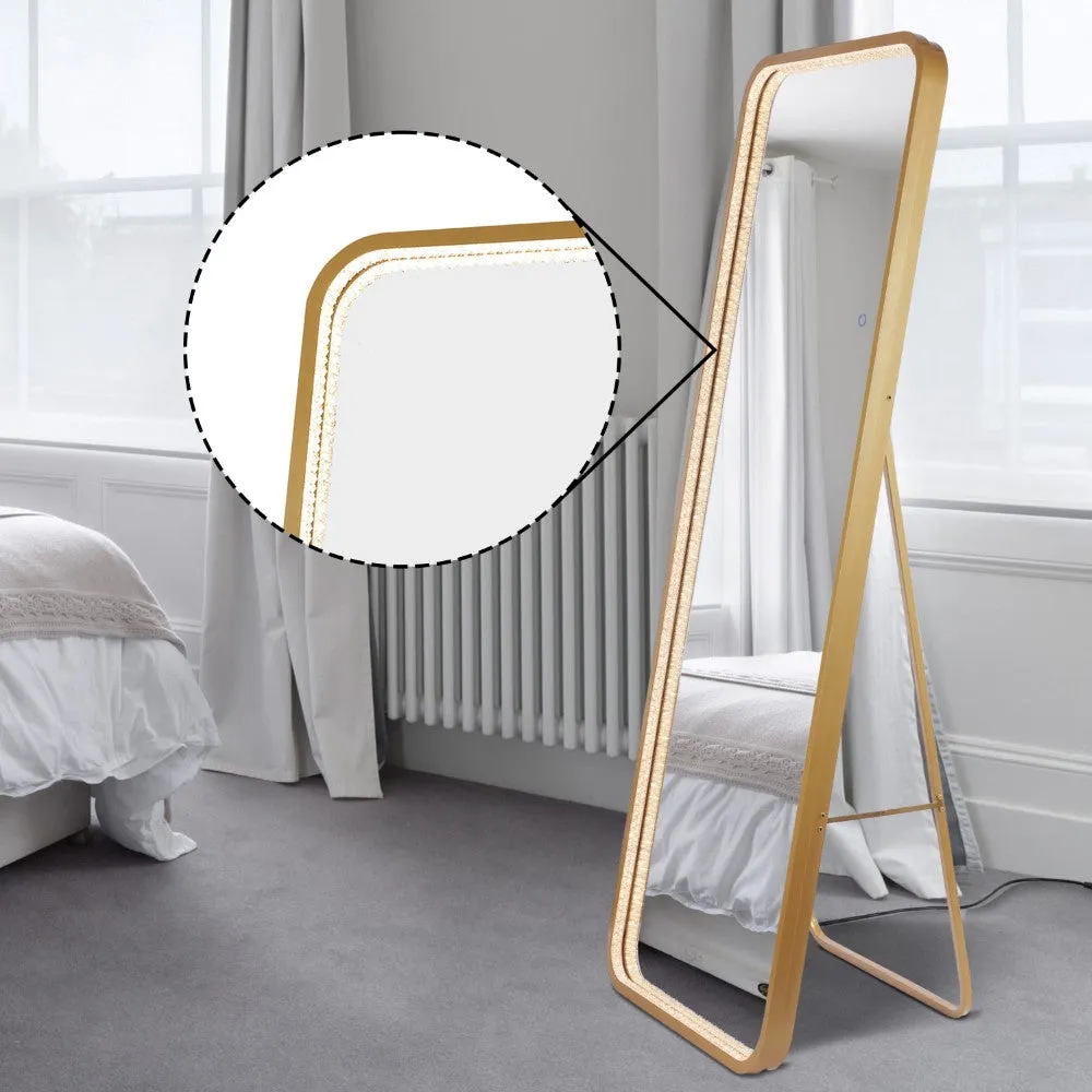 Accent Crystal Lining Rectangle Metal Framed Antifog Front-Lit Tri-Color Wall Or Floor Full-Length Mirror with Smart Touch