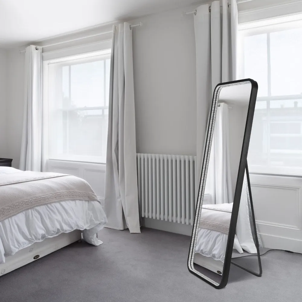 Accent Crystal Lining Rectangle Metal Framed Antifog Front-Lit Tri-Color Wall Or Floor Full-Length Mirror with Smart Touch