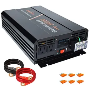 aeliussine Power Inverter 2000W Pure Sine Wave Inverter 12v DC to AC 120v Peak 4000 Watt Converter with LCD Display USB Charge Port for Car RV Boat Solar Power System.