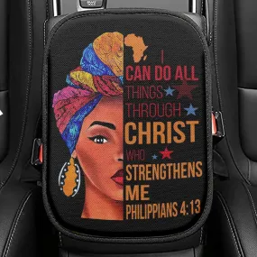 African American I Can Do All Things Through Christ Seat Box Cover, Bible Verse Car Center Console Cover, Scripture Interior Car Accessories