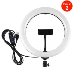 AMZER Live Broadcast Kits 10.2 inch 26cm USB 3 Modes Dimmable LED Ring with Tripod Ball Head & Phone Clamp - pack of 2