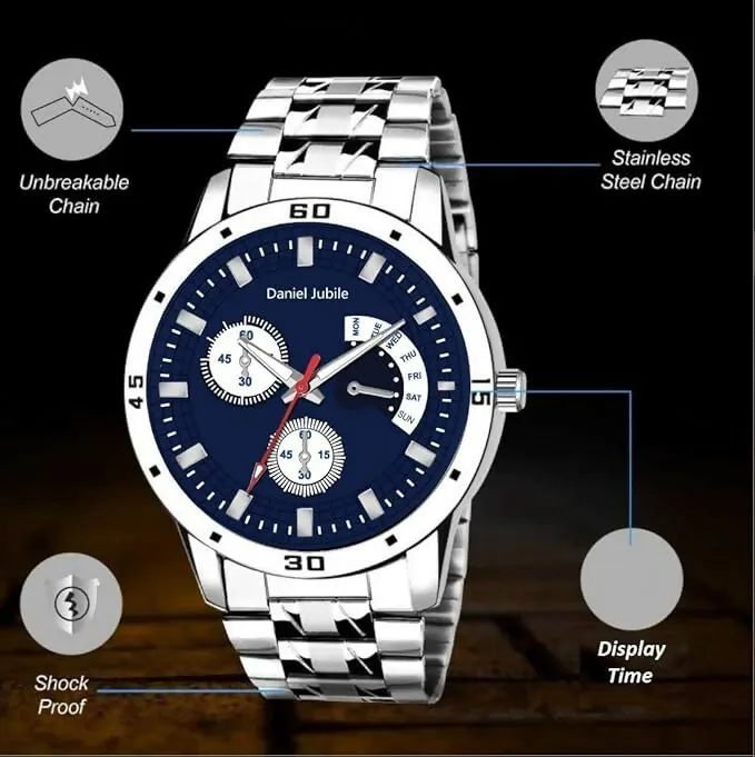 Analog Dial Stainless Steel Watch with Day Function