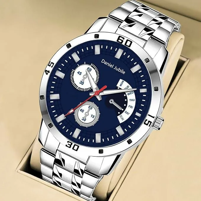 Analog Dial Stainless Steel Watch with Day Function