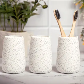 Anko Ceramic Toothbrush Holder for Bathroom | Toothpaste, Makeup Brush Holder for Bathroom | Bathroom Accessories for Wash Basin | Home, Office, Bathroom Organiser | White, Terrazzo | Set of 3