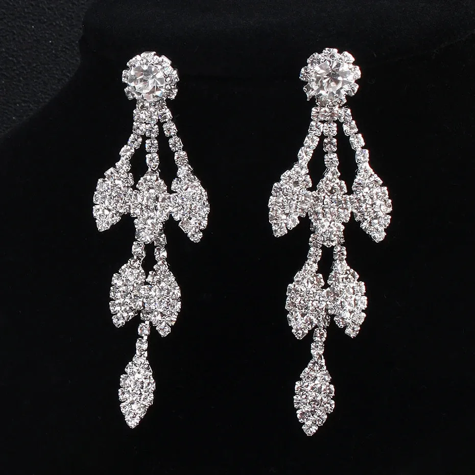 Austrian Crystal Bridal Jewelry Set Silver Color Necklace Earrings