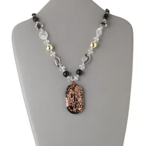 Beaded Necklace - Chunky Bead Necklace with Twisted Lampworked Glass Beads and an Oval Pendant