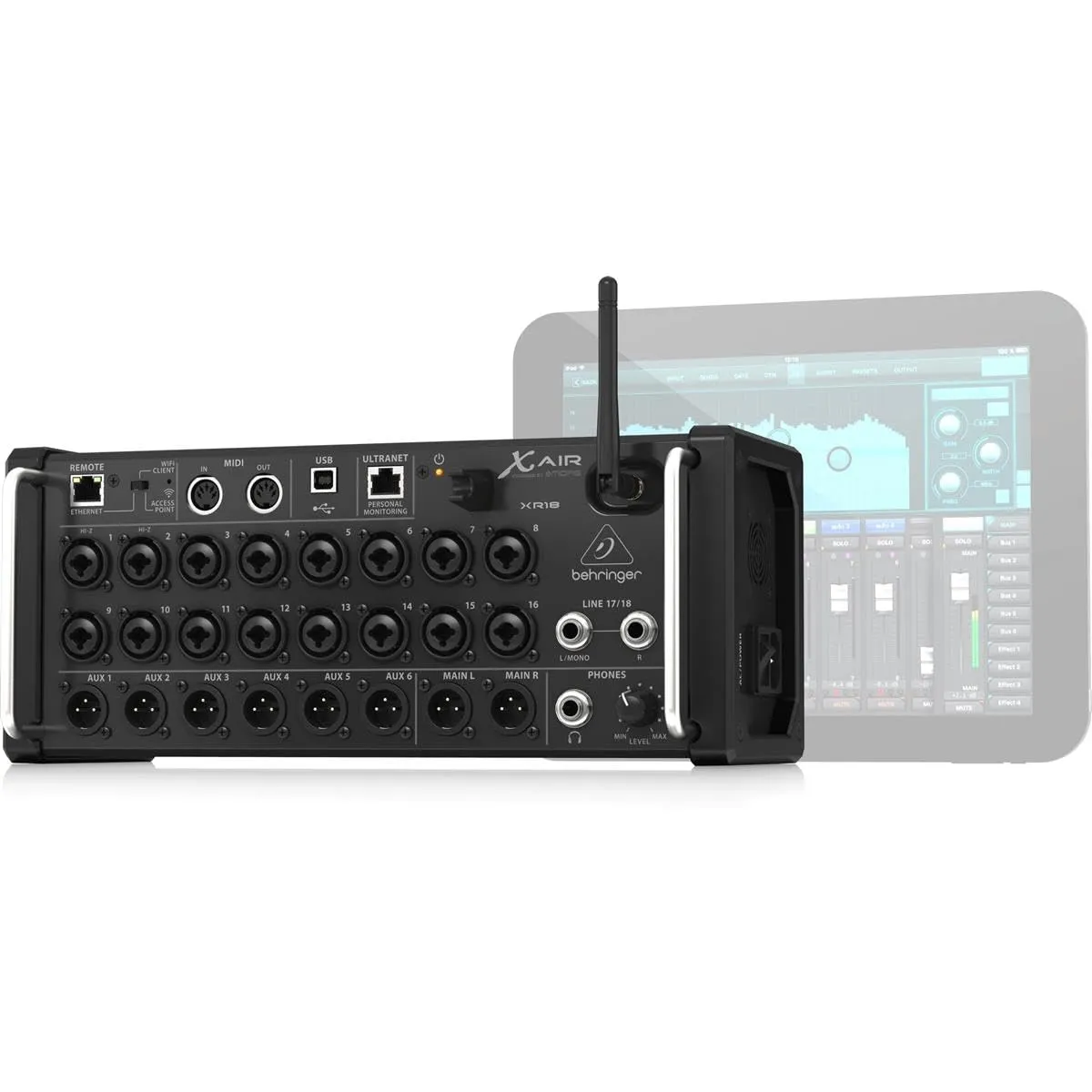 Behringer X Air XR18 18-Channel, 12-Bus Digital Mixer for iPad/Android Tablets with 16 Programmable Midas Preamps, Integrated WiFi Module and Multi-Channel USB Audio Interface