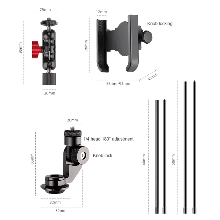 Bicycle Handlebar Holder Pea Clip Adapter 40cm Rod Set