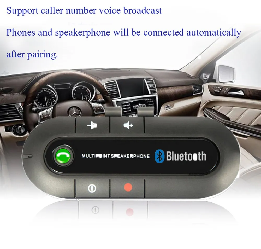 Bluetooth 4.0 Receiver Handsfree Car Kit  Sun Visor Clip Audio Adapter Wireless Multipoint Speakerphone Auto Stereo Mp3 Player