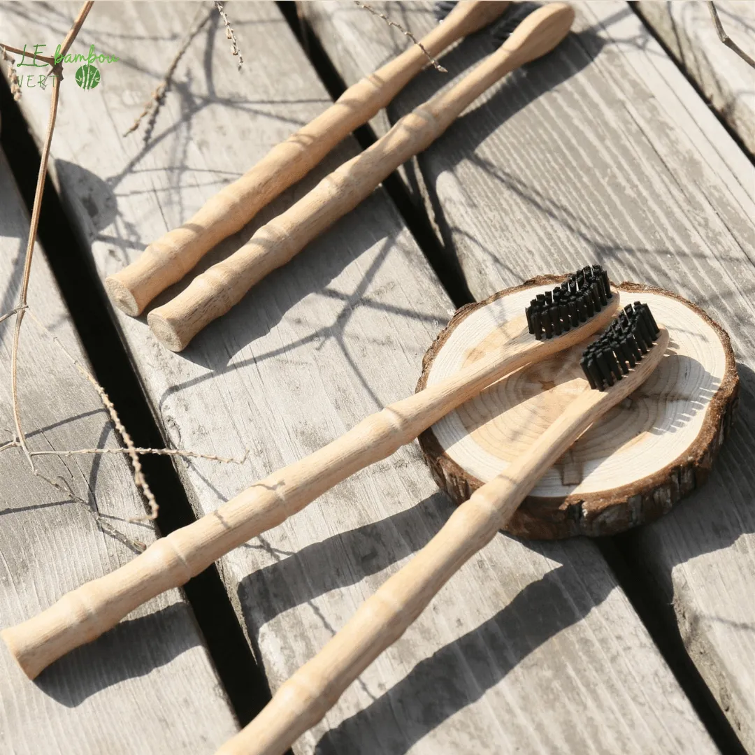 Brosse à dents en bambou Naturel poils au charbon