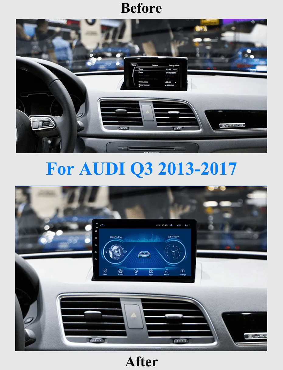 Car Dealz 9" Android 8.1 For AUDI Q3 2013-2017 w CAM GPS Bluetooth Car Player Navigation Radio Stereo DVD Head Unit In Dash Plus OEM Fascia