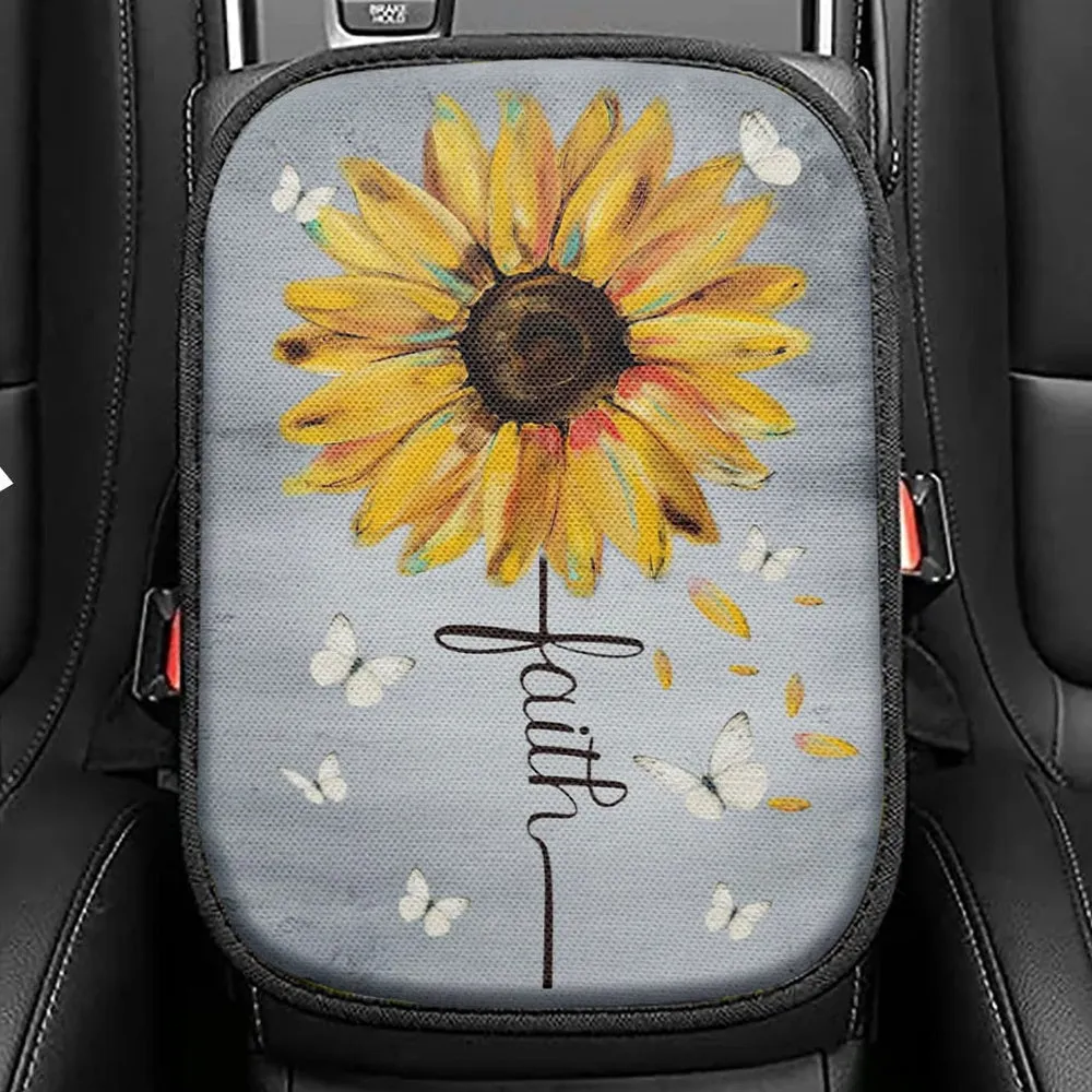 Christian Faith Hope Love Butterfly Art Seat Box Cover, Bible Verse Car Center Console Cover, Scripture Interior Car Accessories