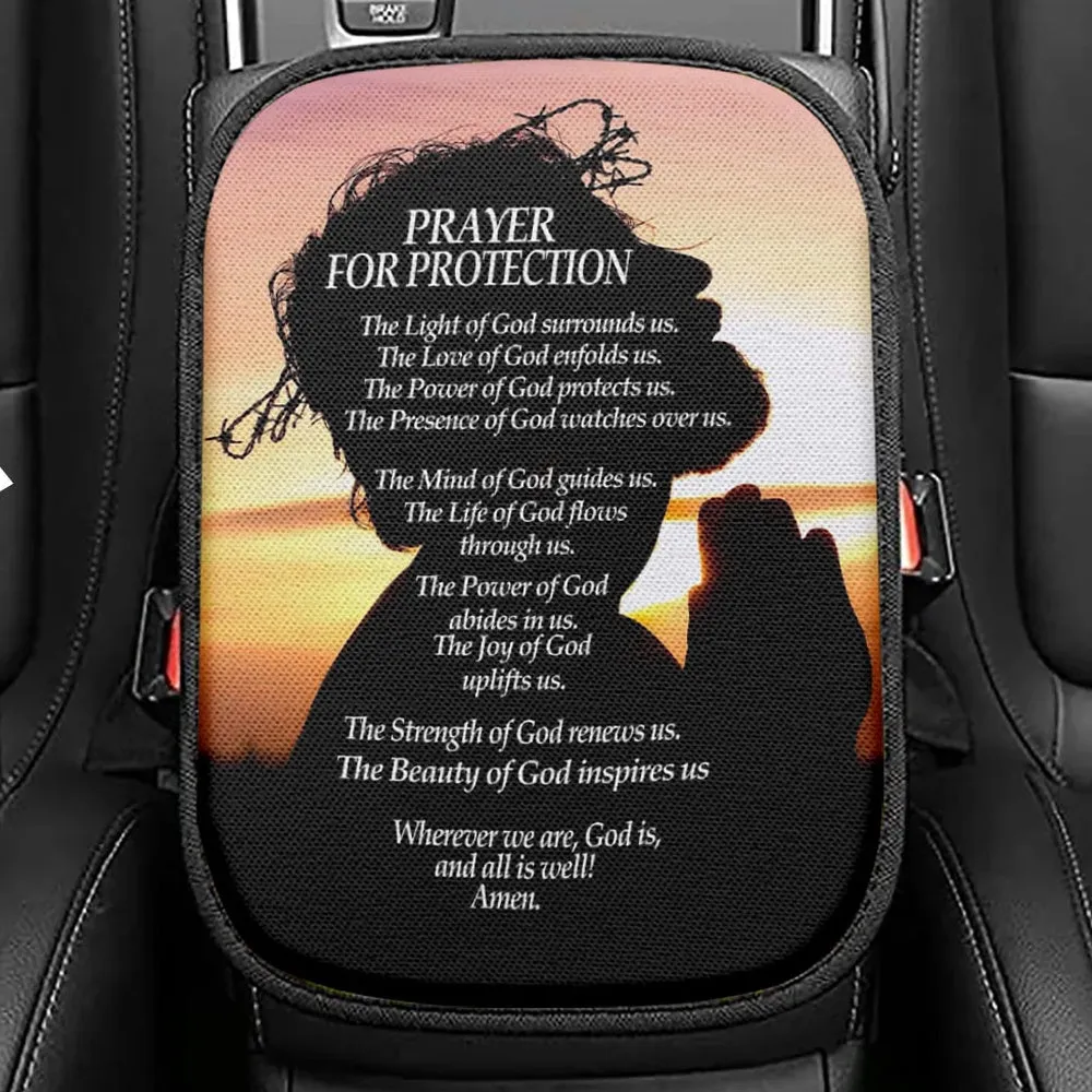 Christian Prayer For Protection Seat Box Cover, Bible Verse Car Center Console Cover, Scripture Interior Car Accessories