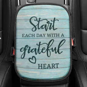 Christian Start Each Day With A Grateful Heart Seat Box Cover, Bible Verse Car Center Console Cover, Scripture Interior Car Accessories