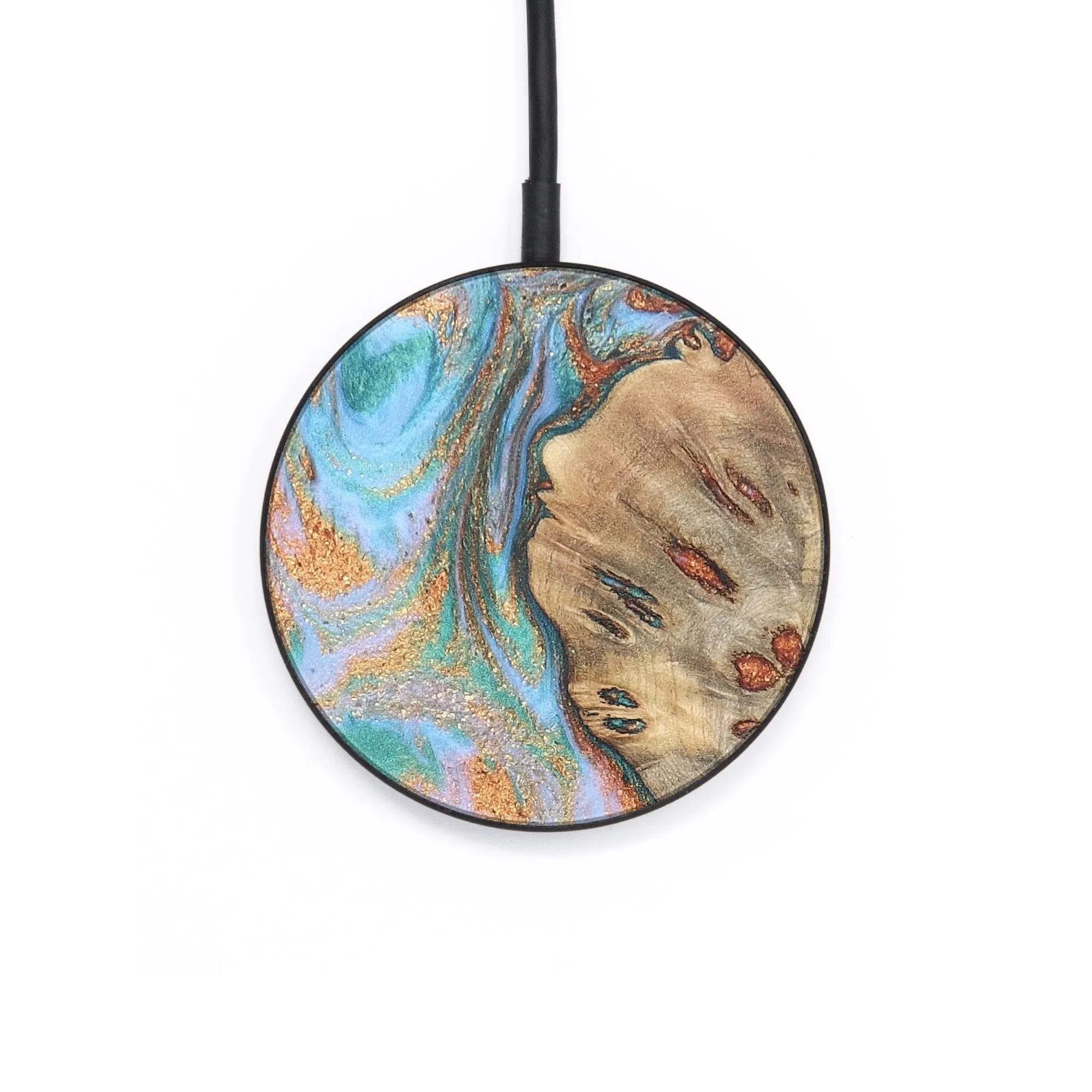 Circle Wood Resin Wireless Charger - Abel (Teal & Gold, 655184)