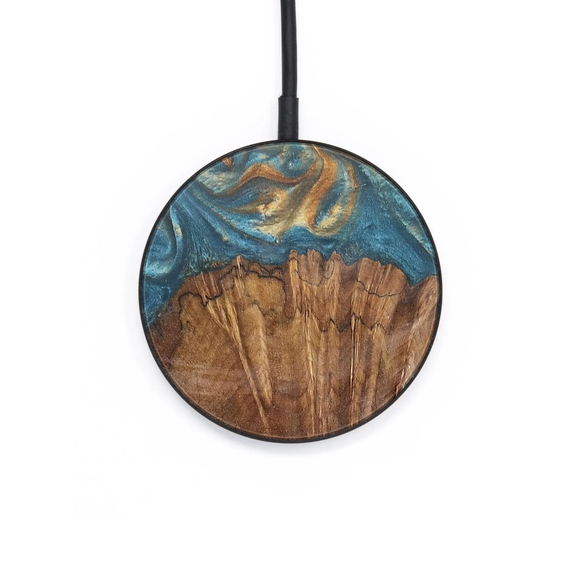 Circle Wood Resin Wireless Charger - Amie (Teal & Gold, 697890)