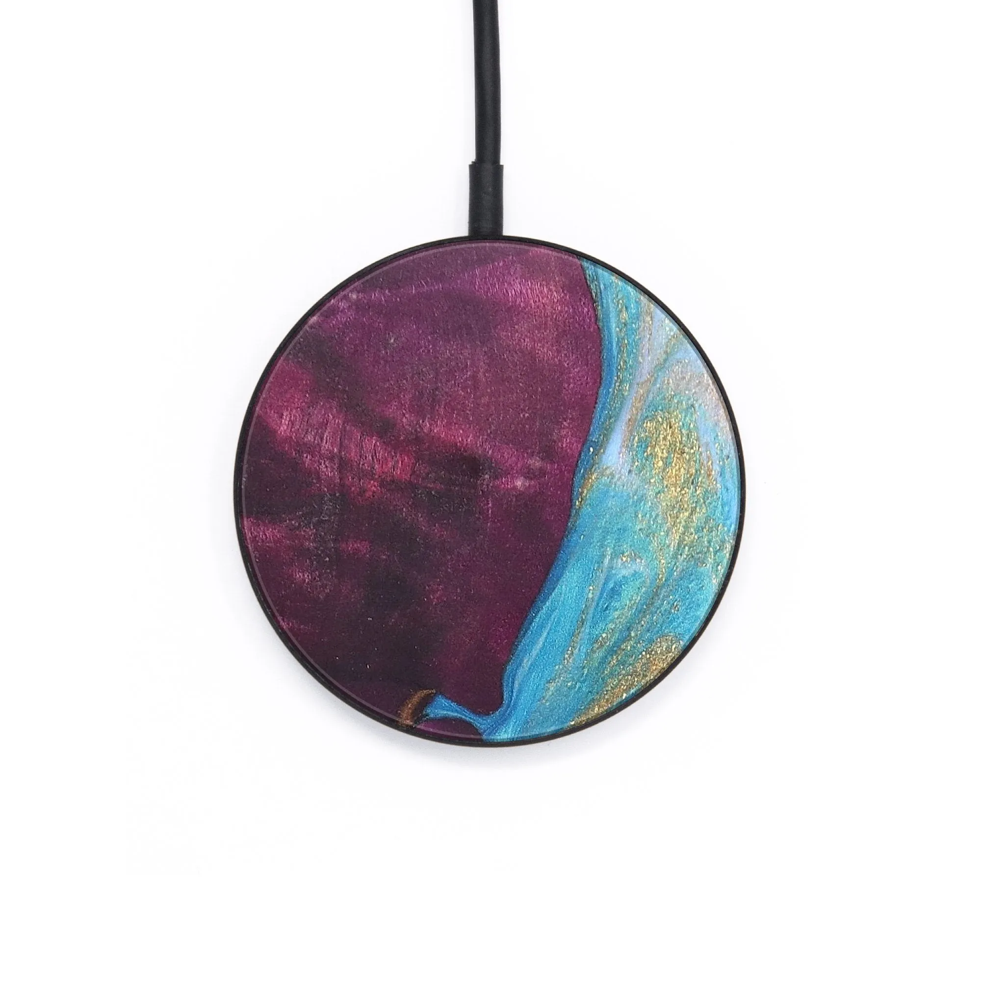 Circle Wood Resin Wireless Charger - Beatrice (Teal & Gold, 671785)