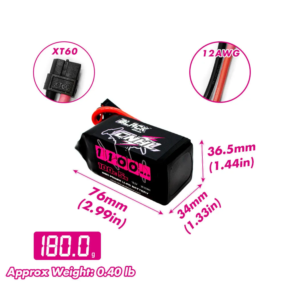 CNHL Black Series 1100mAh 18.5V 5S 100C Lipo Battery with XT60 Plug