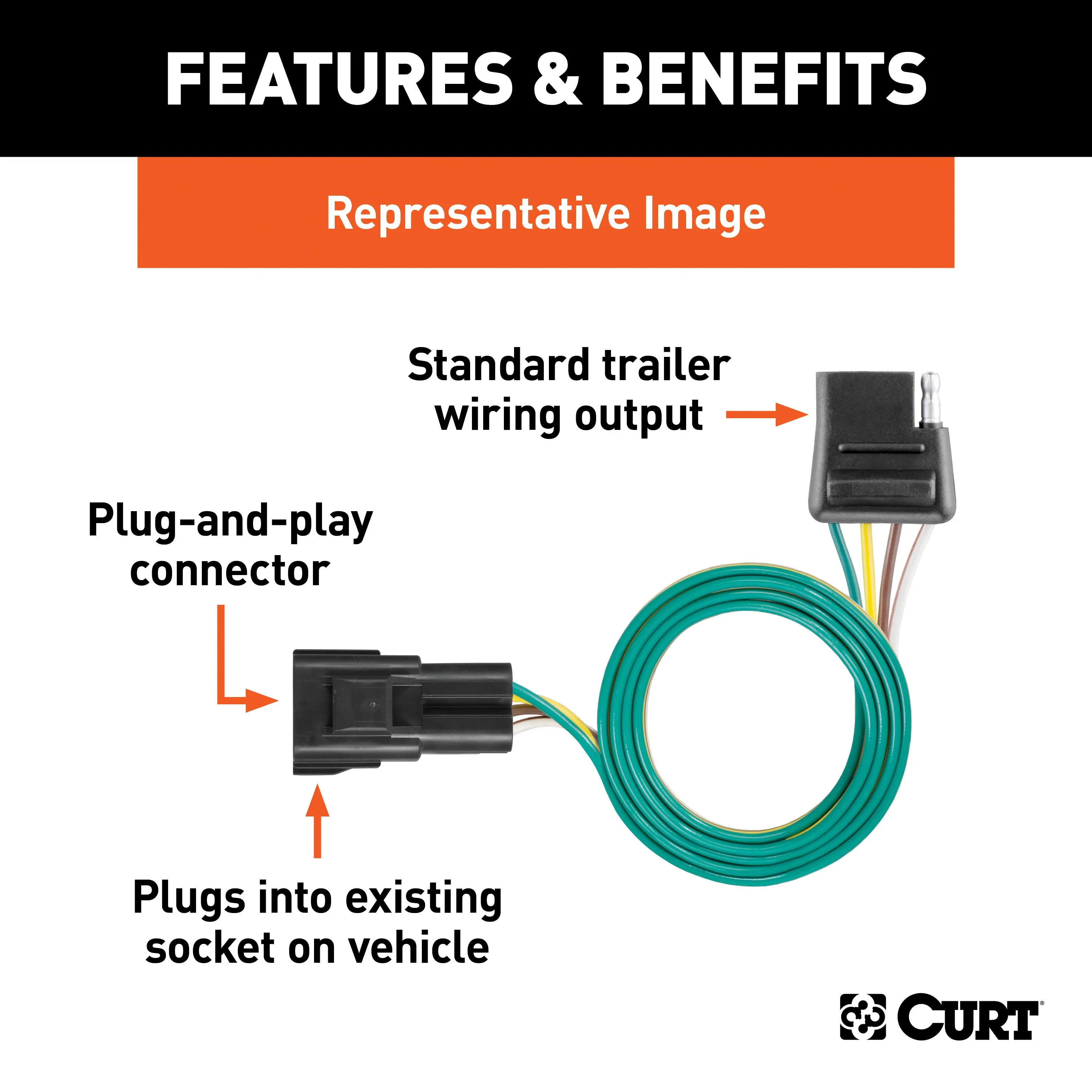 CURT 55241 Custom 4-Flat; Select Ford; Mercury; Mazda Vehicles; OEM Tow Package Required