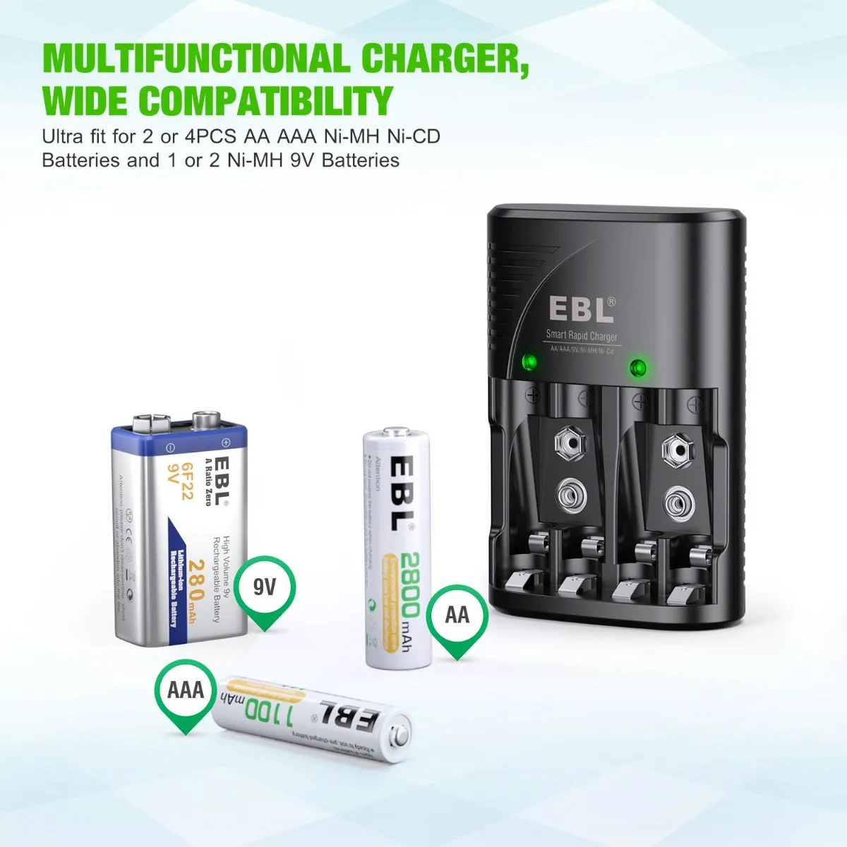 EBL 802 Smart Charger With AA AAA Rechargeable Batteries Kit