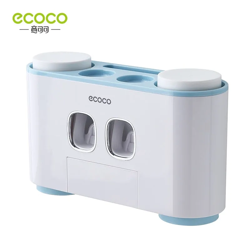 ECOCO Wall Mount Automatic Toothpaste Squeezer Dispenser Toothbrush Holder Bathroom Accessories Storage Rack with 4 Cups