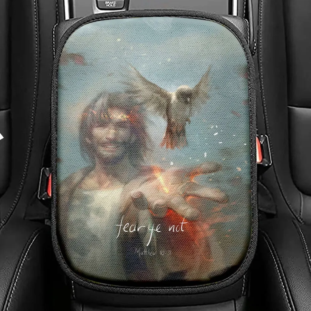 Fear Ye Not Seat Box Cover, Jesus Christ Car Center Console Cover, Christian Interior Car Accessories