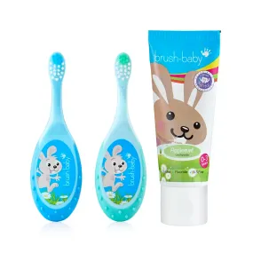 FlossBrush™ Baby Bristles Toothbrush (0-3 Years) Double Pack Blue & Teal With Applemint Baby Toothpaste