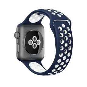 For Apple Watch Series 10 42mm / 9&8&7 41mm / SE 3&SE 2&6&SE&5&4 40mm / 3&2&1 38mm Fashionable Classical Silicone Sport Watch Band(Dark Blue White)