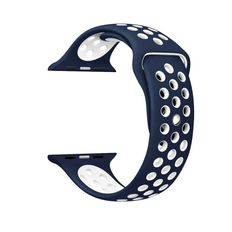 For Apple Watch Series 10 42mm / 9&8&7 41mm / SE 3&SE 2&6&SE&5&4 40mm / 3&2&1 38mm Fashionable Classical Silicone Sport Watch Band(Dark Blue White)