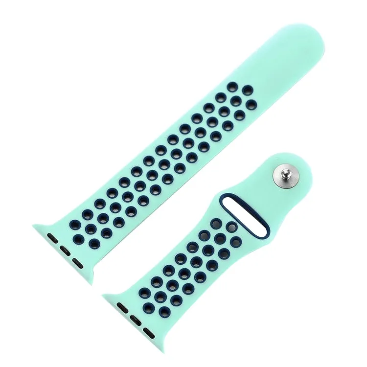 For Apple Watch Ultra 49mm&Watch Ultra 2 49mm / Series 10 46mm / 9&8&7 45mm / SE 3&SE 2&6&SE&5&4 44mm / 3&2&1 42mm Fashionable Classical Silicone Sport Watch Band(Green Blue)