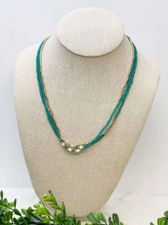 Freshwater Pearl Multi Strand Necklace - Teal