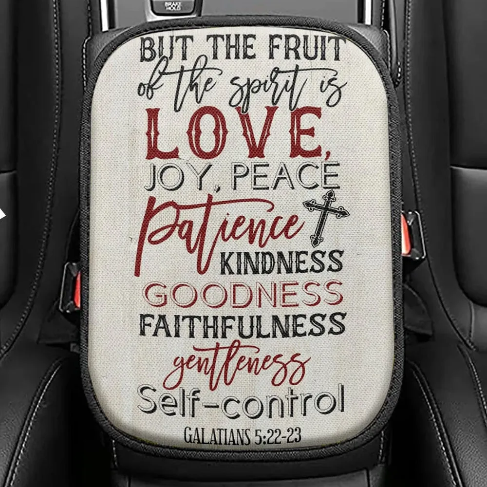 Fruit Of The Spirit Modern Farmhouse Style Seat Box Cover, Bible Verse Car Center Console Cover, Scripture Interior Car Accessories