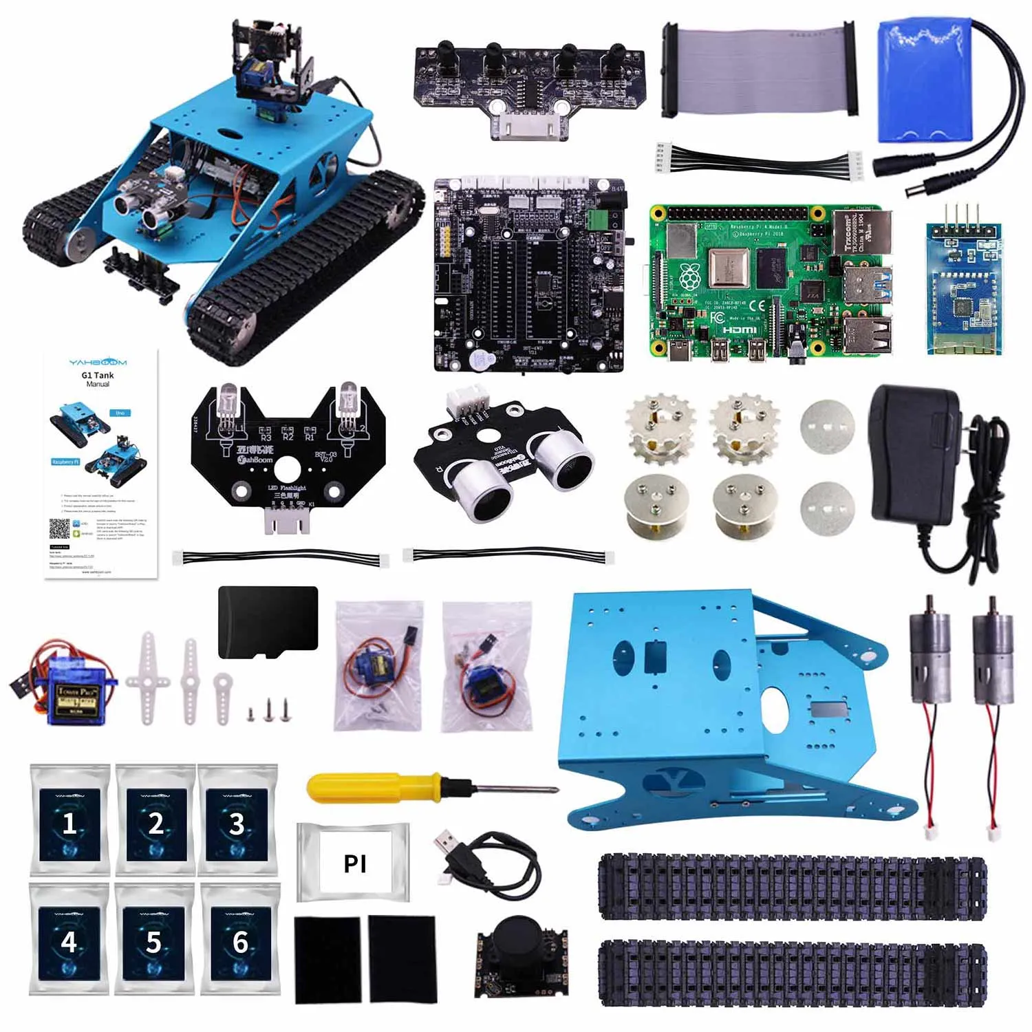 G1 AI Vision Smart Tank Robot Kit with WiFi video camera for Raspberry Pi 4B