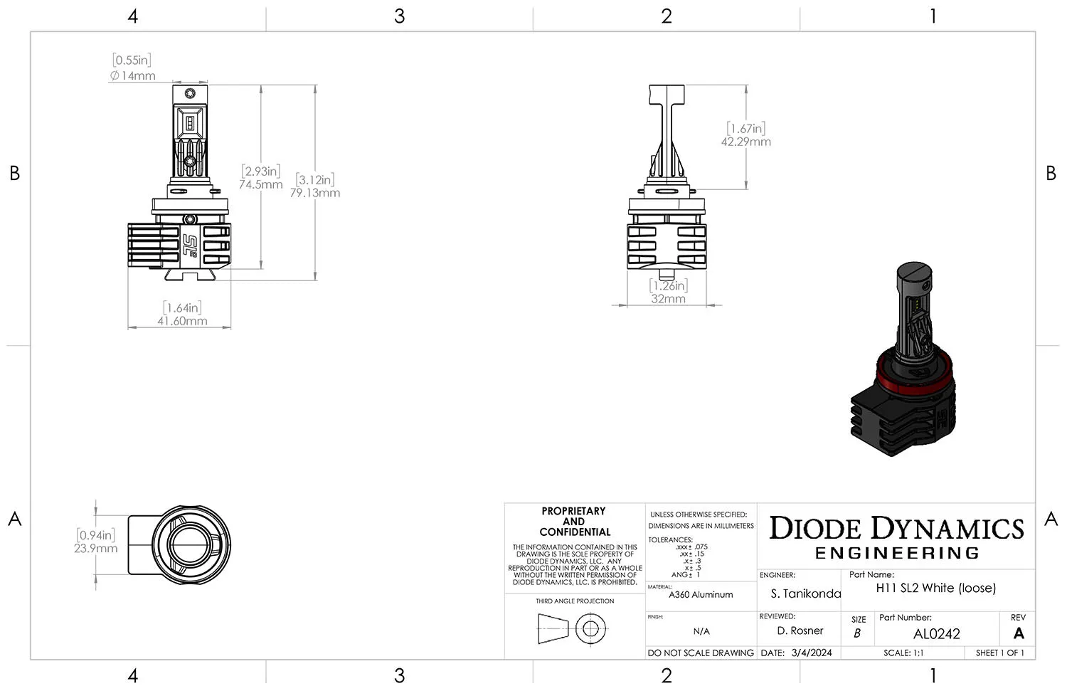 H11/H8/H9 Yellow SL2 LED Bulb Each Diode Dynamics