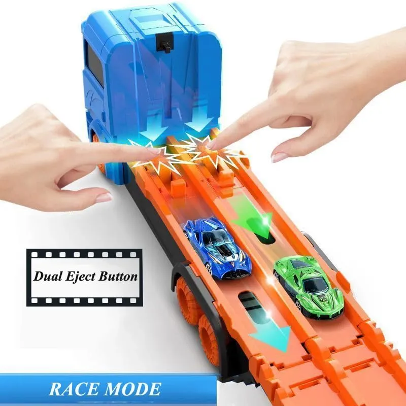 Hauler Storage & Deform Truck with 2 Ejection Race (ONLY 2 Alloy Cars INCLUDED )- Foldable Tracks for Kids- playmaster toys