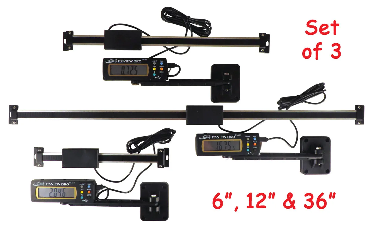 iGaging Digital Readout DRO 3 Piece Set (6", 12", 36") w/ Remote Display