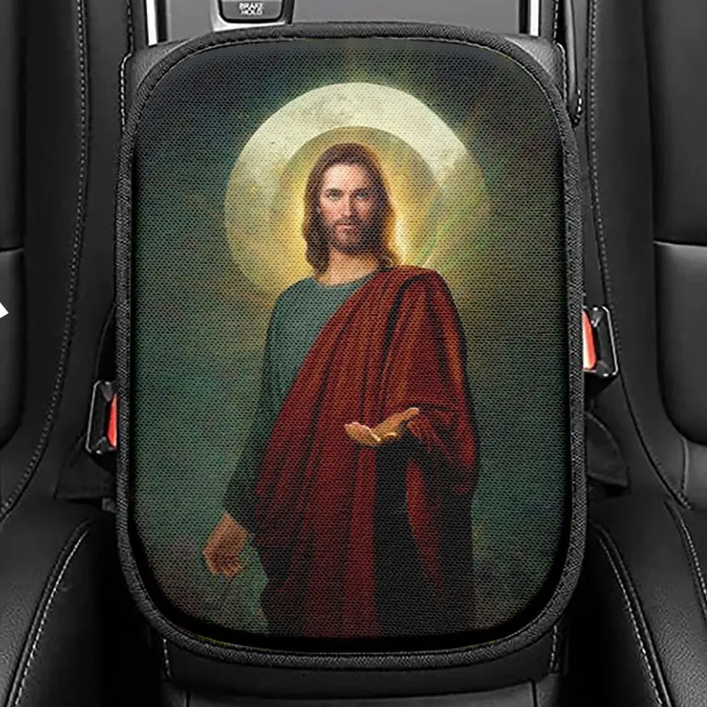 Jesus Christ Picture Art Seat Box Cover, Jesus Car Center Console Cover, Christian Interior Car Accessories