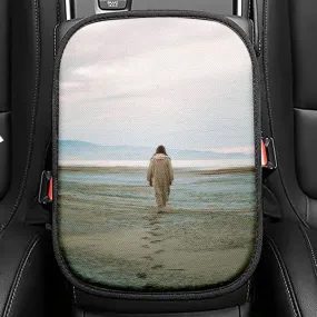 Jesus Footprints In The Sand Seat Box Cover, Christian Car Center Console Cover, Jesus Interior Car Accessories