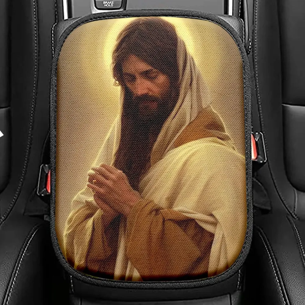 Jesus Pray Seat Box Cover, Christian Car Center Console Cover, Jesus Interior Car Accessories