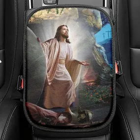 Jesus Walking Out Of Tomb Seat Box Cover, Jesus Car Center Console Cover, Christian Interior Car Accessories