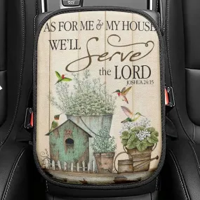 Joshua 2415 As For Me And My House Floral Hummingbird Seat Box Cover, Bible Verse Car Center Console Cover, Scripture Interior Car Accessories