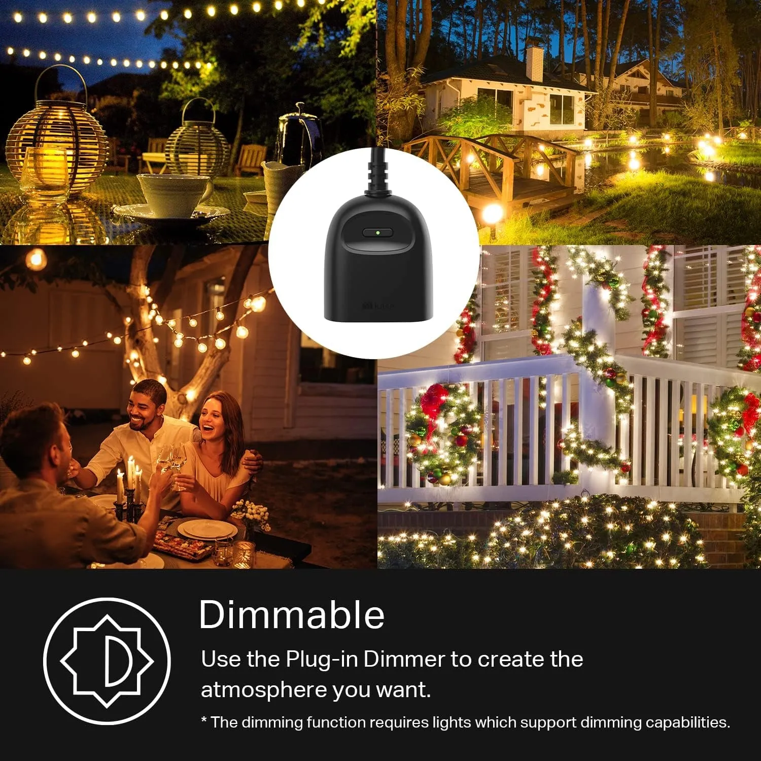 Kasa Outdoor Smart Dimmer Plug, IP64 Plug- in Dimmer for Outdoor String Lights, Compatible with Alexa, Google Assistant & Smartthings, Long Wi-Fi Range 2.4Ghz, No Hub Required, ETL Certified(Kp405)