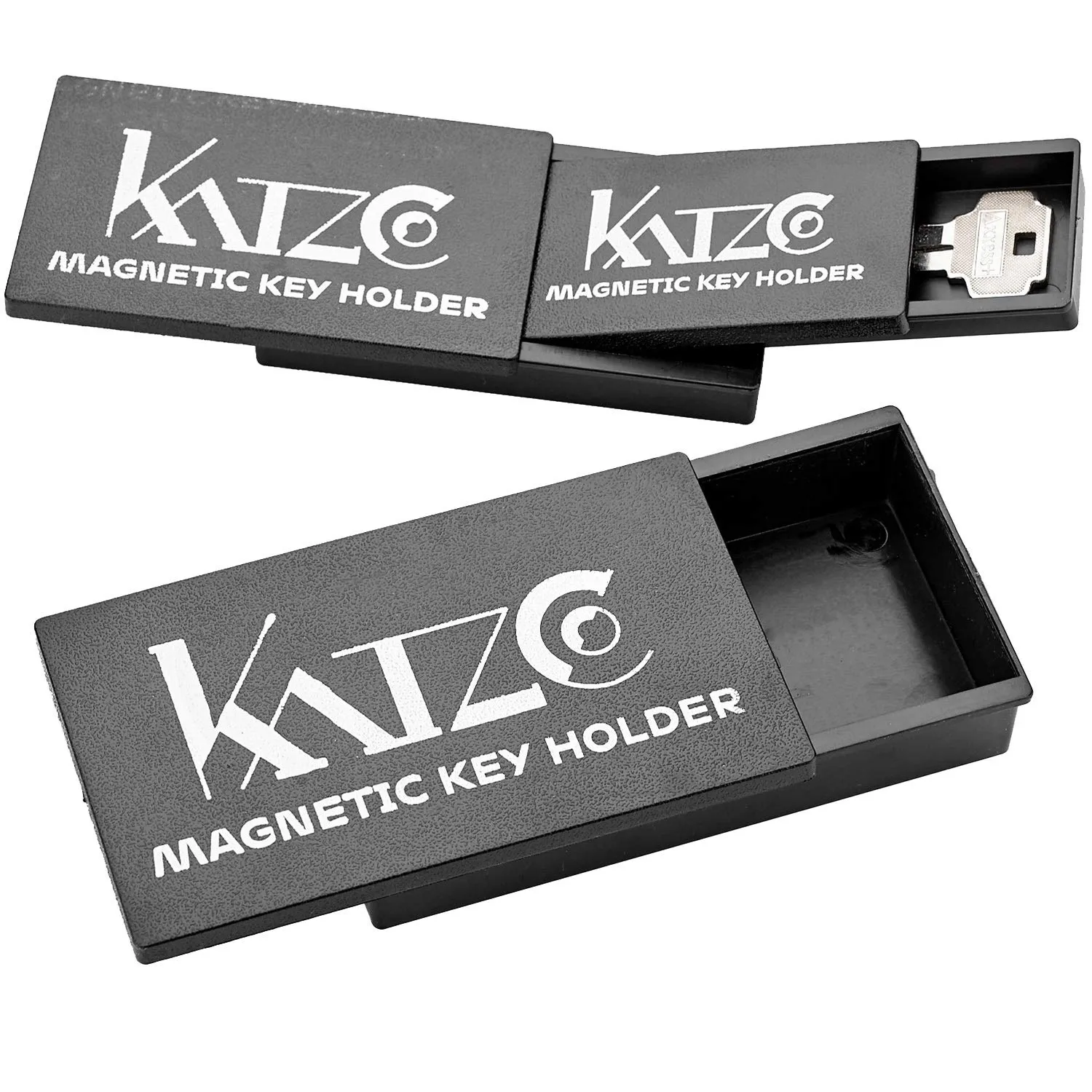 Katzco Magnetic Key Holder - 1.25 x 2.75 Inches - Rugged Black Plastic Cases with Strong Magnets