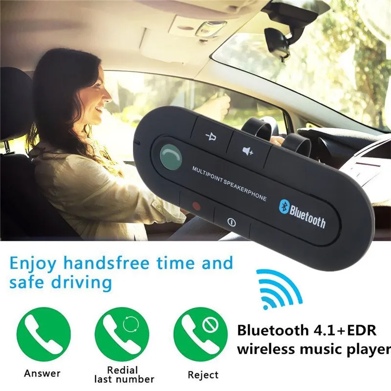 Kebidumei New Bluetooth 4.1 Multipoint Speakerphone Bass Stereo AUX Car Kit Speaker Handsfree Music Receiver Player